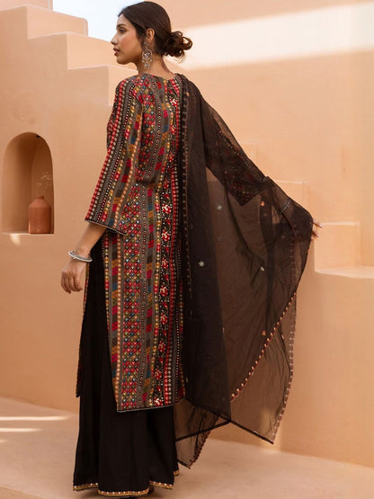 Women Ethnic Motifs Embroidered Regular Mirror Work Kurta with Palazzos & Dupatta