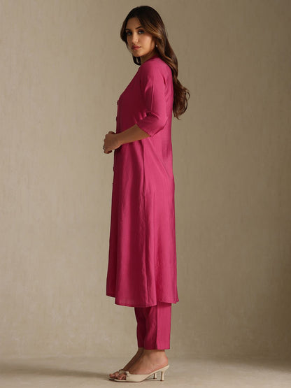Dhiyona SO Women's Women Mandarin Collar A-Line Kurta with Trousers