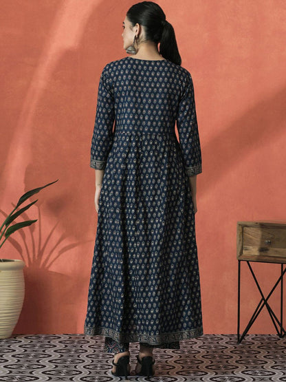 Dhiyona SN Women's Floral Printed Pure Cotton V-Neck Angrakha Kurta With Trousers And Dupatta