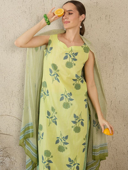 Women Floral Printed Regular Pure Cotton Kurta with Trousers & With Dupatta