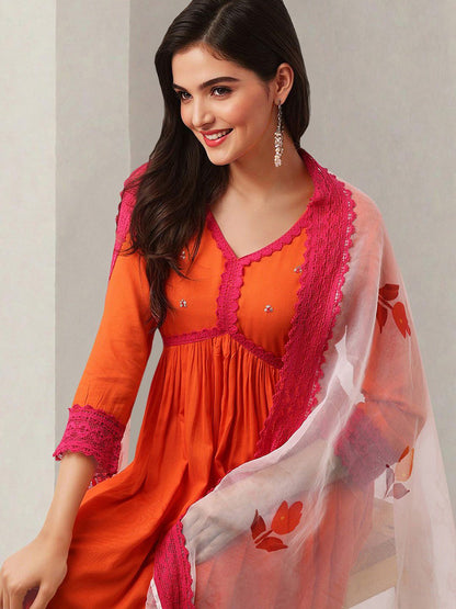 Dhiyona IS Women's Women Floral Embroidered Regular Kurta with Trousers & With Dupatta