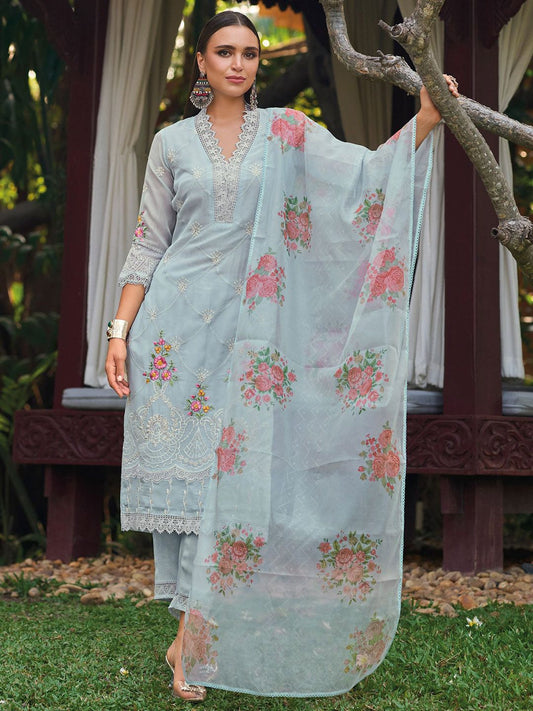 Women Floral Embroidered Regular Thread Work Kurta with Trousers & With Dupatta