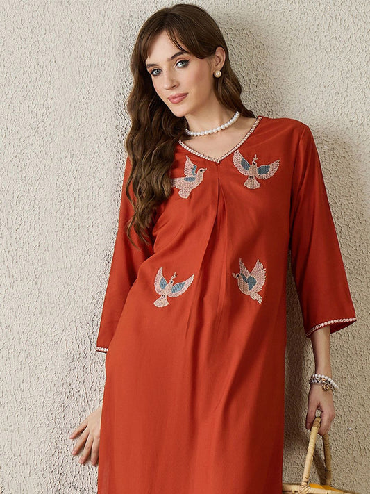 Dhiyona IE Embroidered V-Neck Tunic With Trousers