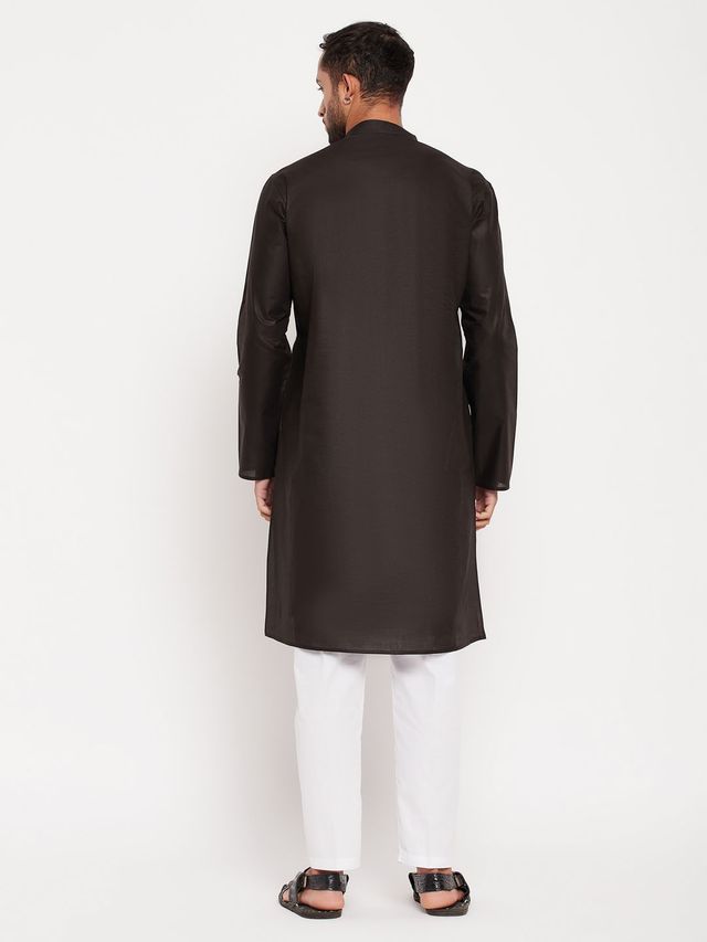Men's Black Cotton Straight Kurta Pyjama Set