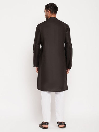 Men's Black Cotton Straight Kurta Pyjama Set
