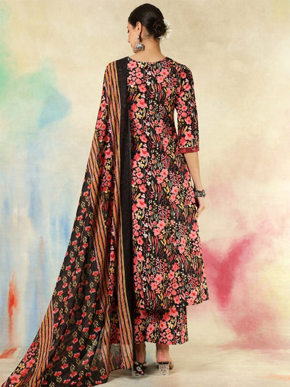 Women's Women Floral Printed Regular Pure Cotton Kurta with Trousers & With Dupatta