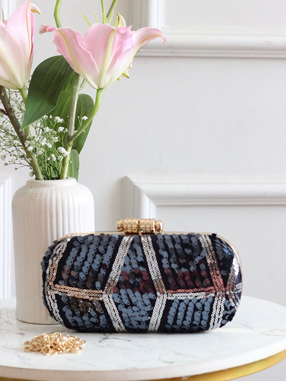 Dhiyona NR Floral Embroidered Sequinned Velvet Box Clutch