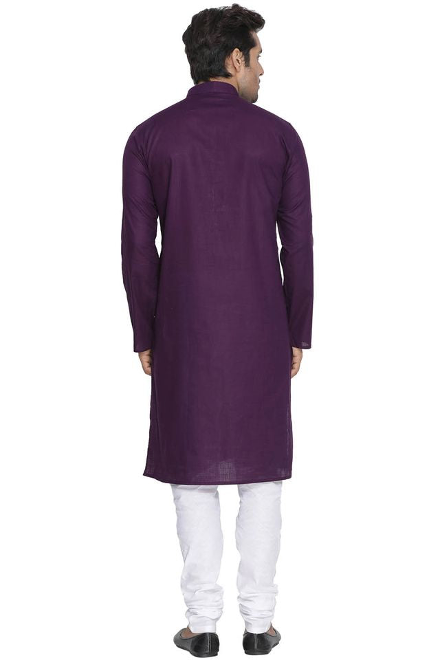 Men's Purple Cotton Linen Straight Kurta Pyjama Set