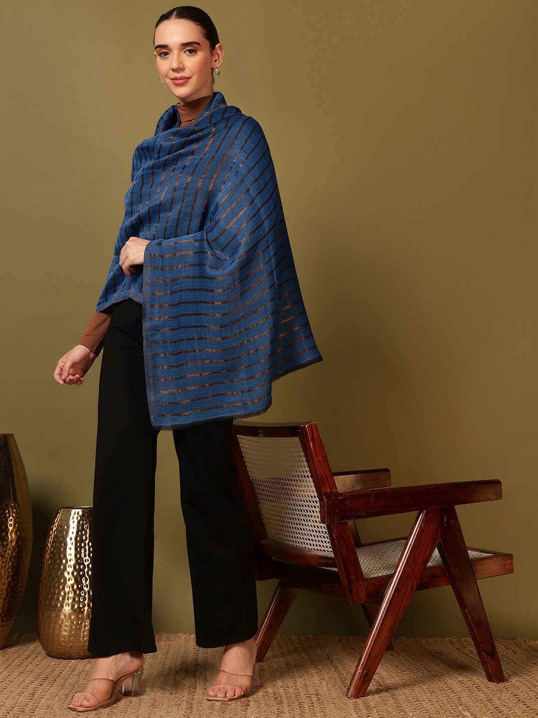 Dhiyona PA Striped Woven Design Woollen Reversible Shawl