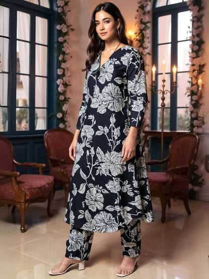 Women Floral Printed Pure Cotton Kurta with Trouser