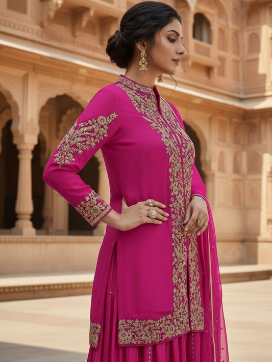 Dhiyona HOP Embroidered Mandarin Collar Kurti & Sharara Sets