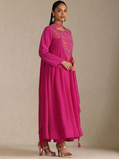 Dhiyona SO Women's Women Floral Printed Regular Sequinned Silk Crepe Kurta with Trousers & With Dupatta