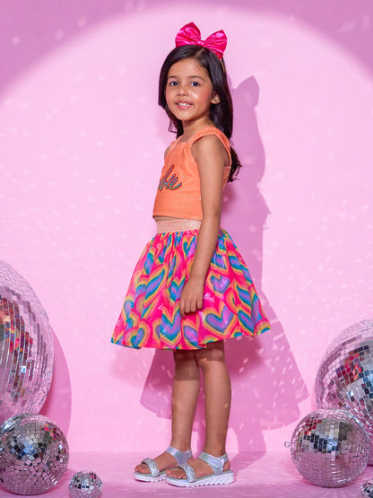 Girls Peach Barbie Top with Skirt Girls Co-ordinate set