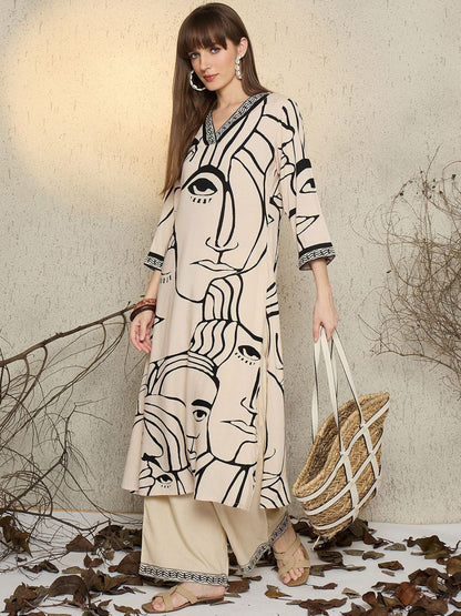 Dhiyona IE Women Printed V-Neck Top and Palazzos Co-Ords