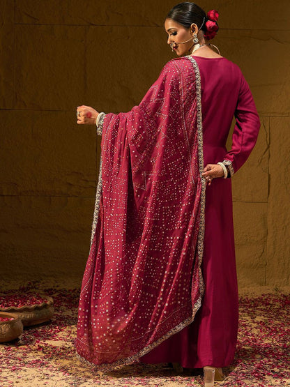 Dhiyona IE Ethnic Motifs Embroidered Zari A-Line Kurta With Trousers & Dupatta