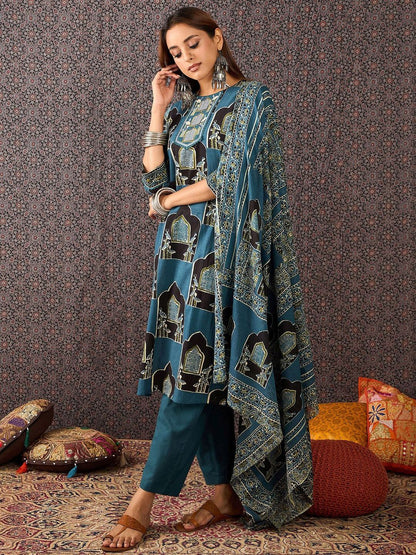 Women Ethnic Motifs Printed Regular Pure Cotton Kurta Set With Dupatta