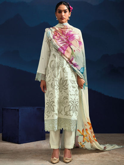 Women Floral Embroidered Regular Thread Work Kurta with Trousers & With Dupatta