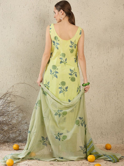 Women Floral Printed Regular Pure Cotton Kurta with Trousers & With Dupatta