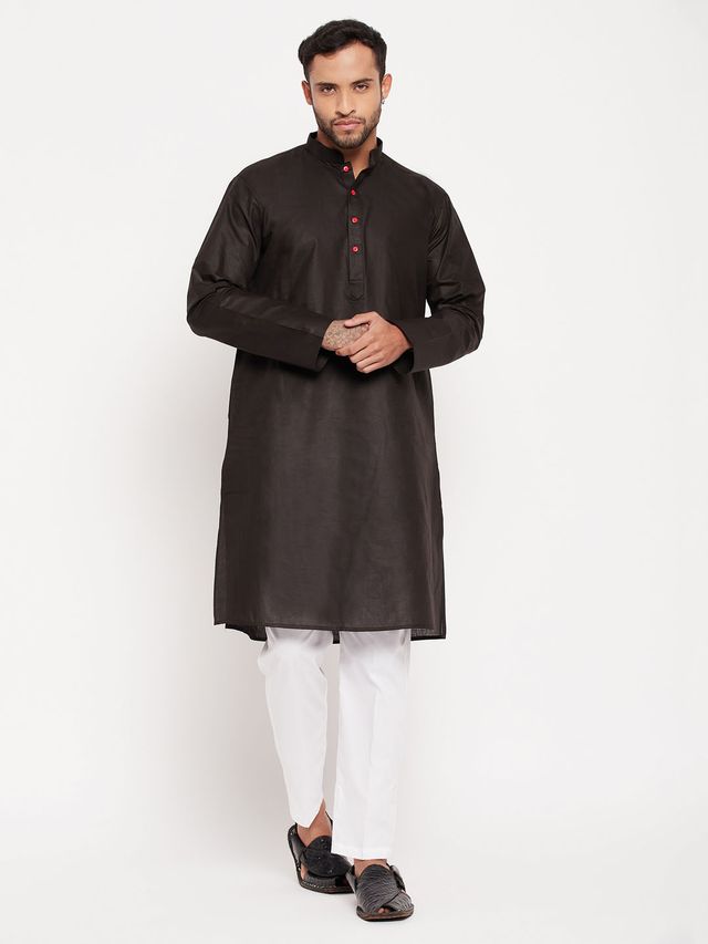 Men's Black Cotton Straight Kurta Pyjama Set