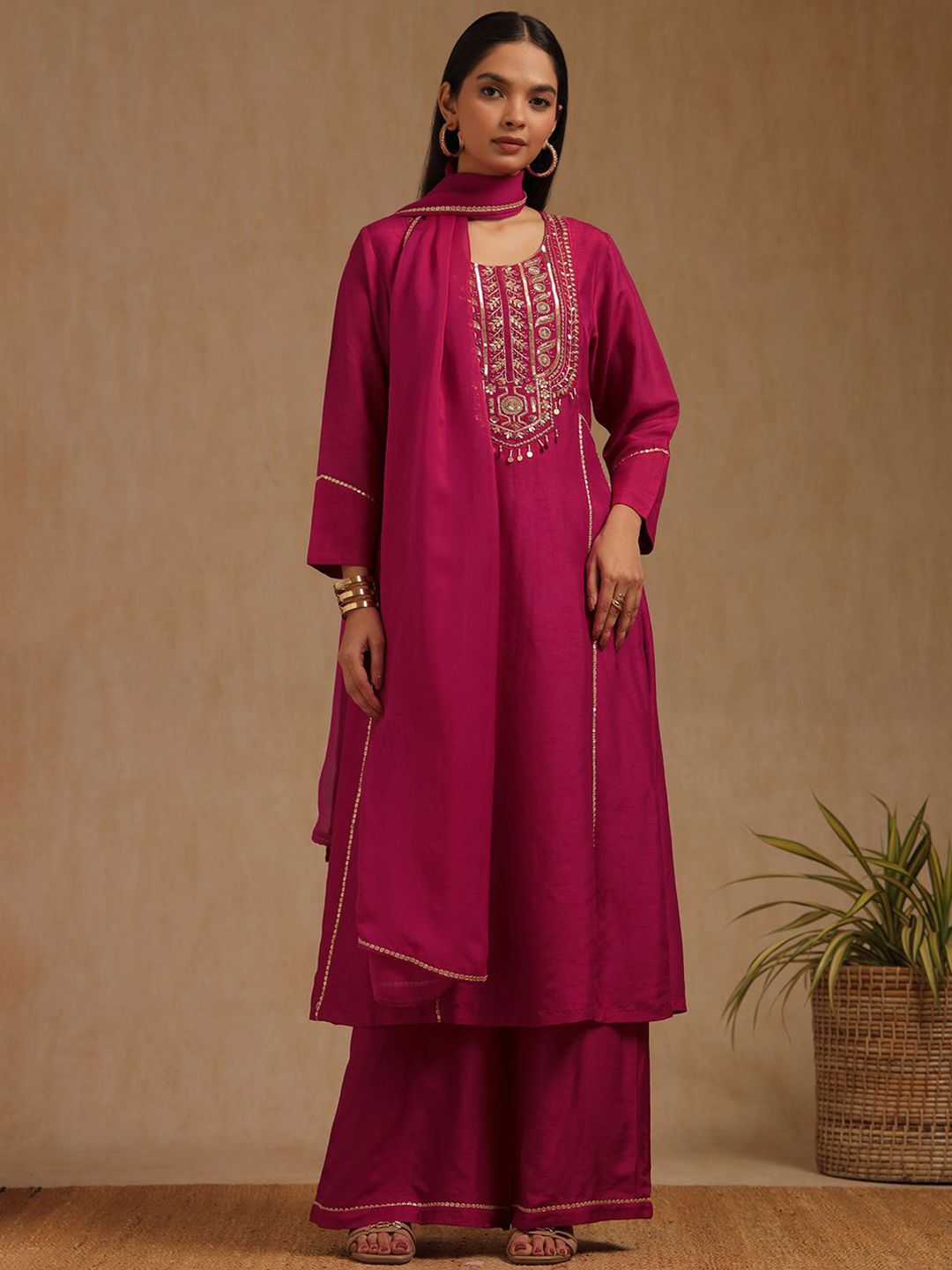 Dhiyona SO Women's Women Solid A-Line Kurta with Trousers & Dupatta