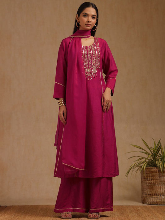 Dhiyona SO Women's Women Solid A-Line Kurta with Trousers & Dupatta