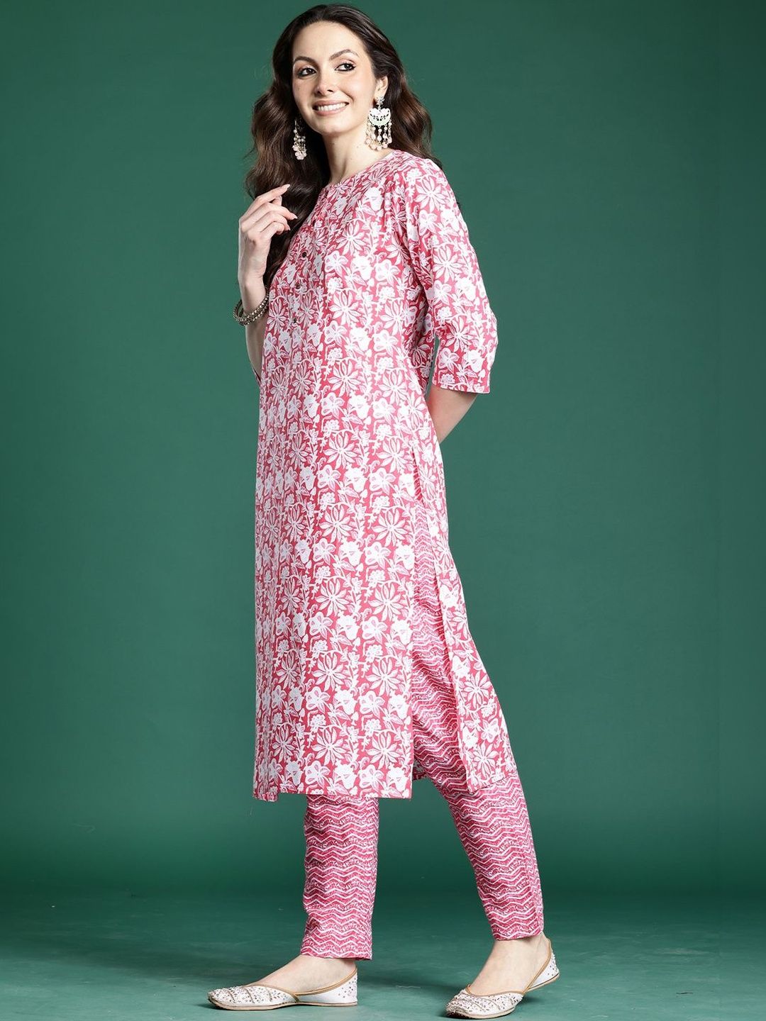 Women Ethnic Motifs Printed Regular Pure Cotton Kurta with Trousers & With Dupatta