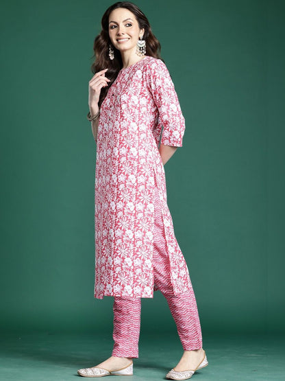 Women Ethnic Motifs Printed Regular Pure Cotton Kurta with Trousers & With Dupatta