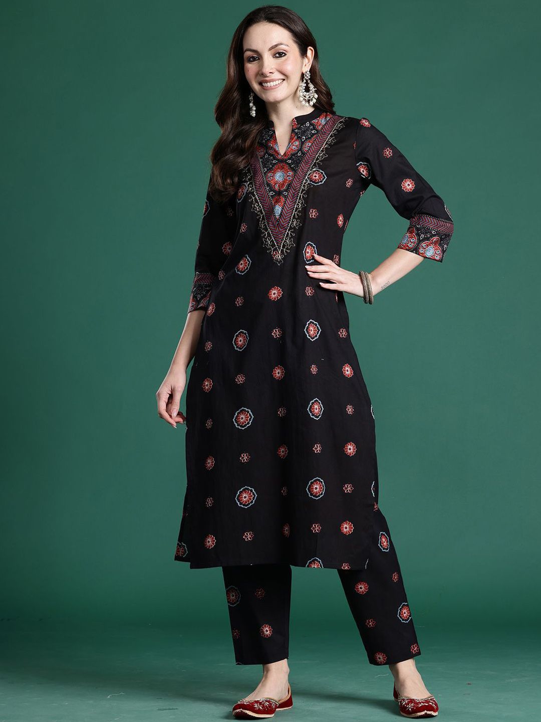 Dhiyona IE Indo era Printed Pure Cotton Top With Trousers Co-Ords