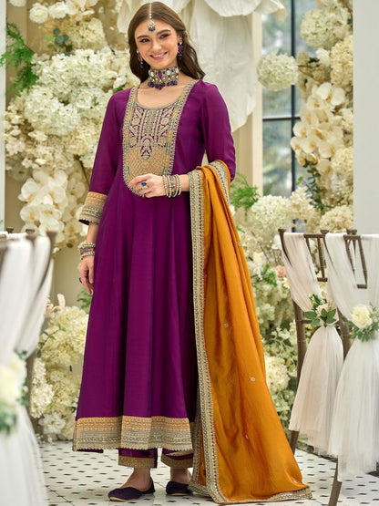 Women Ethnic Motifs Embroidered Anarkali Kurta with Trousers & Dupatta