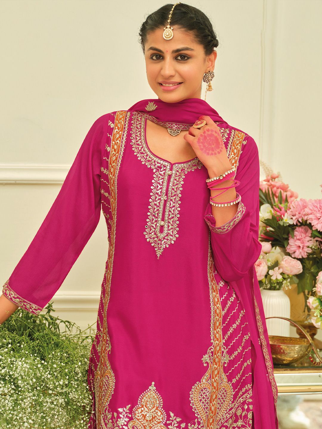 Women Ethnic Motifs Embroidered Kurta with Palazzo & Dupatta
