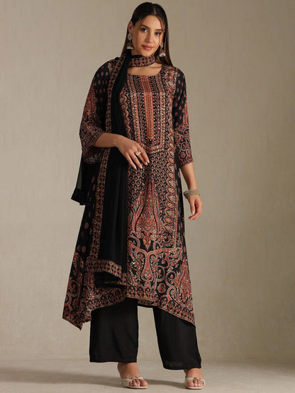 Dhiyona SO Women's Women Ethnic Motifs Printed A-Line Kurta with Trousers & Dupatta
