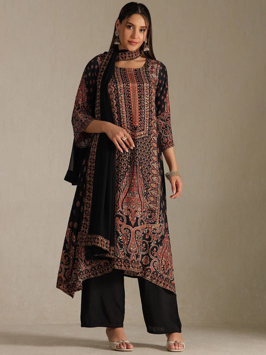 Dhiyona SO Women's Women Ethnic Motifs Printed A-Line Kurta with Trousers & Dupatta