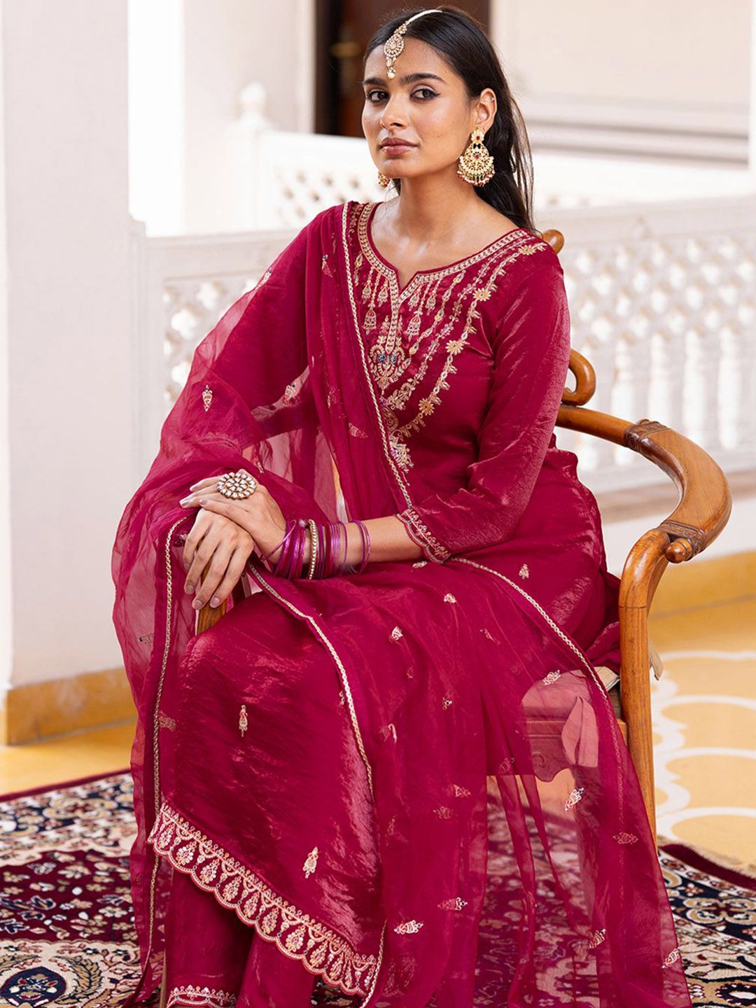 Dhiyona CH Women Ethnic Motifs Embroidered Kurta with Trousers & Dupatta