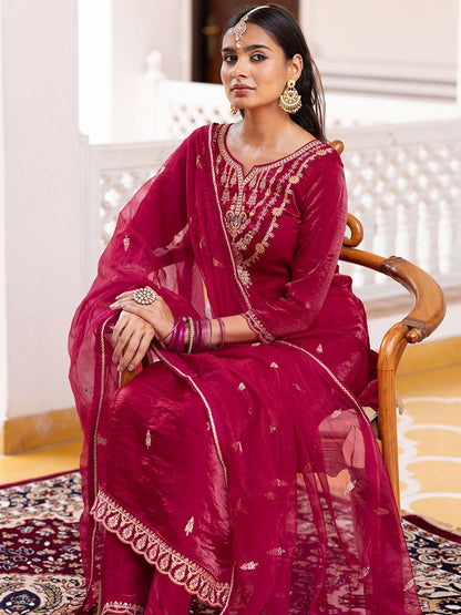 Dhiyona CH Women Ethnic Motifs Embroidered Kurta with Trousers & Dupatta