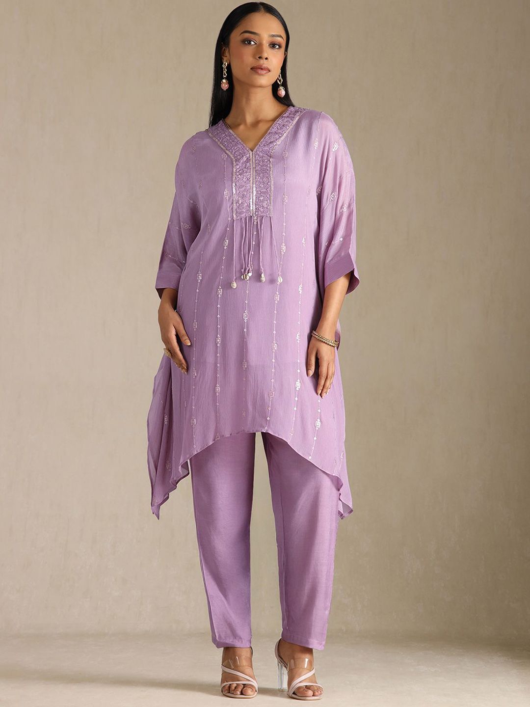 Dhiyona SO Women's Women Floral Embroidered Sequinned A-Line Kurta with Trousers