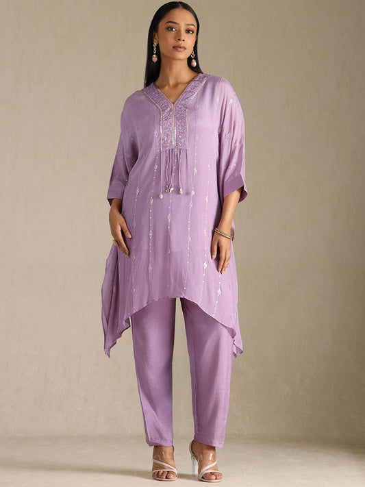 Dhiyona SO Women's Women Floral Embroidered Sequinned A-Line Kurta with Trousers