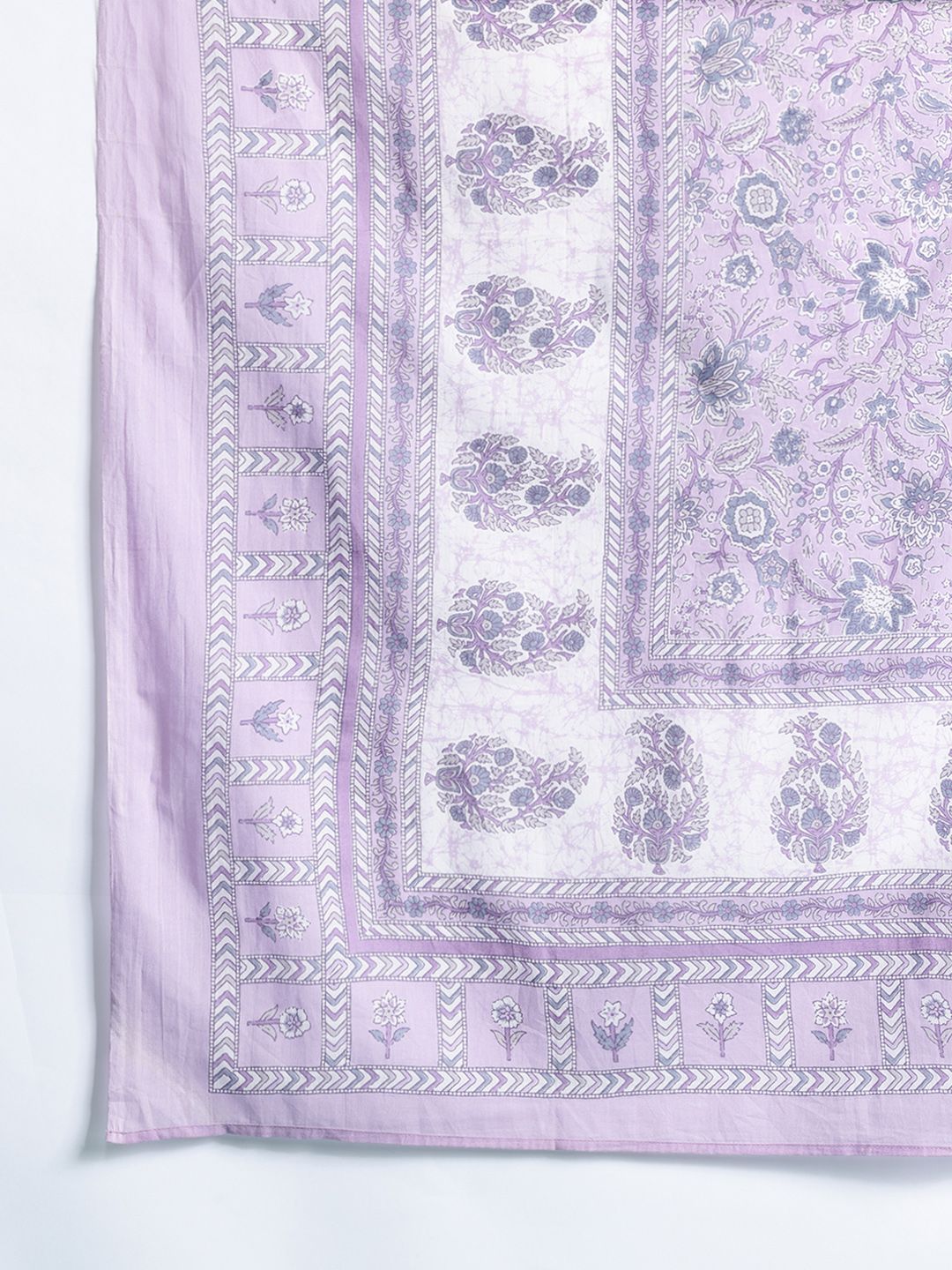 Floral Printed Pleated Pure Cotton Kurta With Trousers & Dupatta