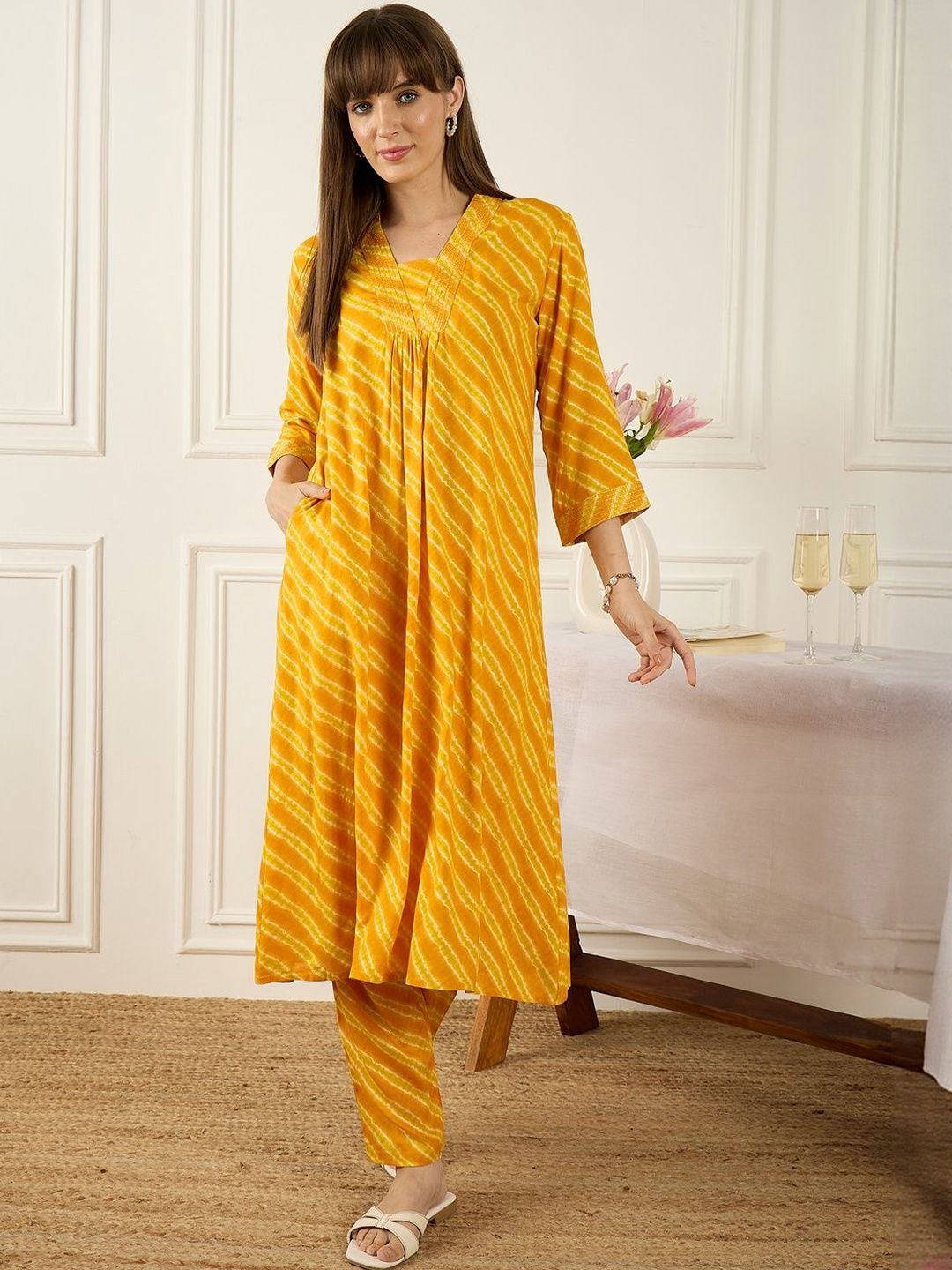 Floral Printed Thread Work Pure Cotton Kurta With Palazzos