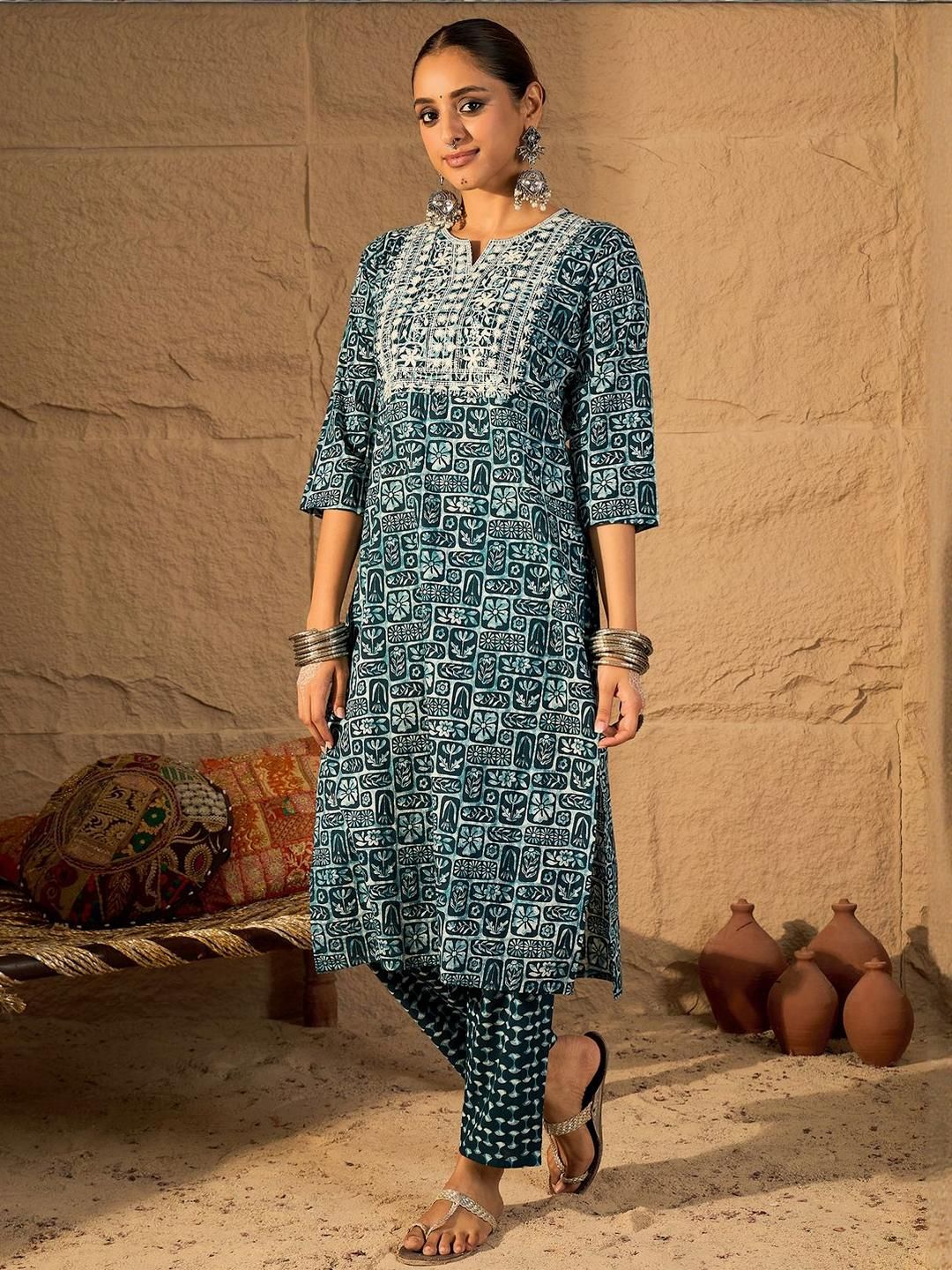 Dhiyona IE Embroidered Pure Cotton Tunic With Trouser