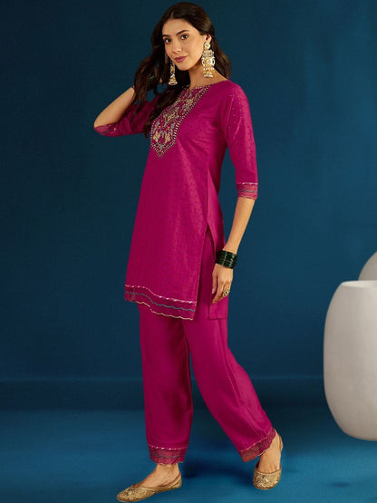 Dhiyona CH Women Ethnic Motifs Embroidered Regular Thread Work Kurta with Trousers