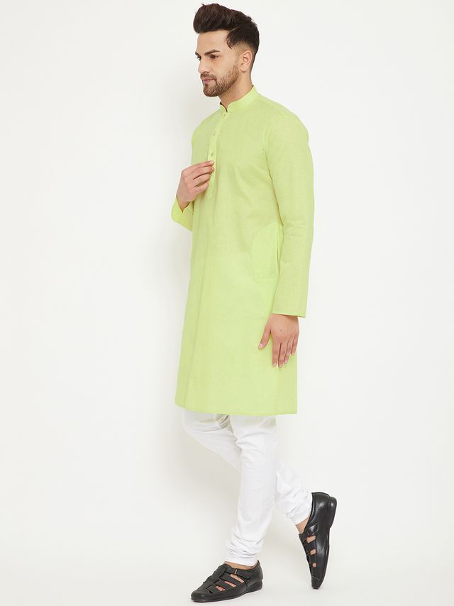 Men's Green Cotton Blend Straight Kurta Pyjama Set