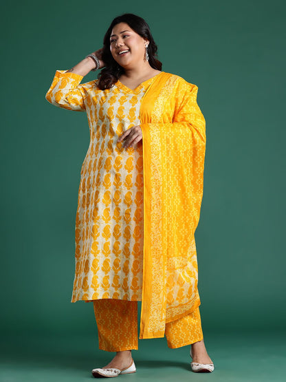 Paisley Print Kurta with Trousers & Dupatta