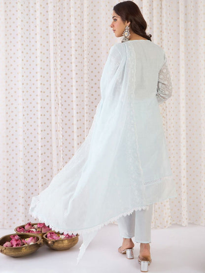 Women Ethnic Motifs Cotton Kurta with Trousers & Dupatta