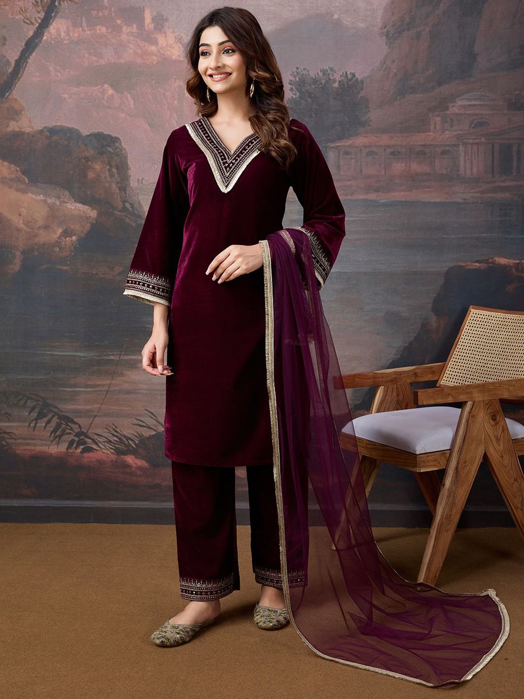 Dhiyona PD Women Women Embroidered Kurta & Trouser With Dupatta