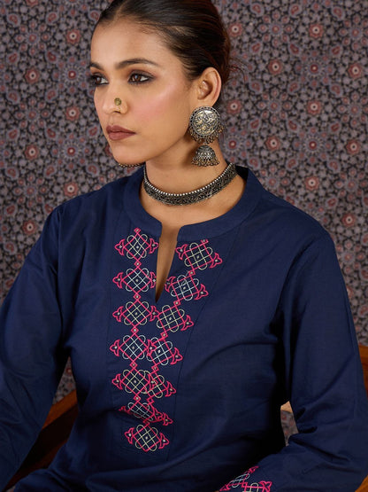 Women Ethnic Motifs Embroidered Regular Thread Work Pure Cotton Kurta with Trousers