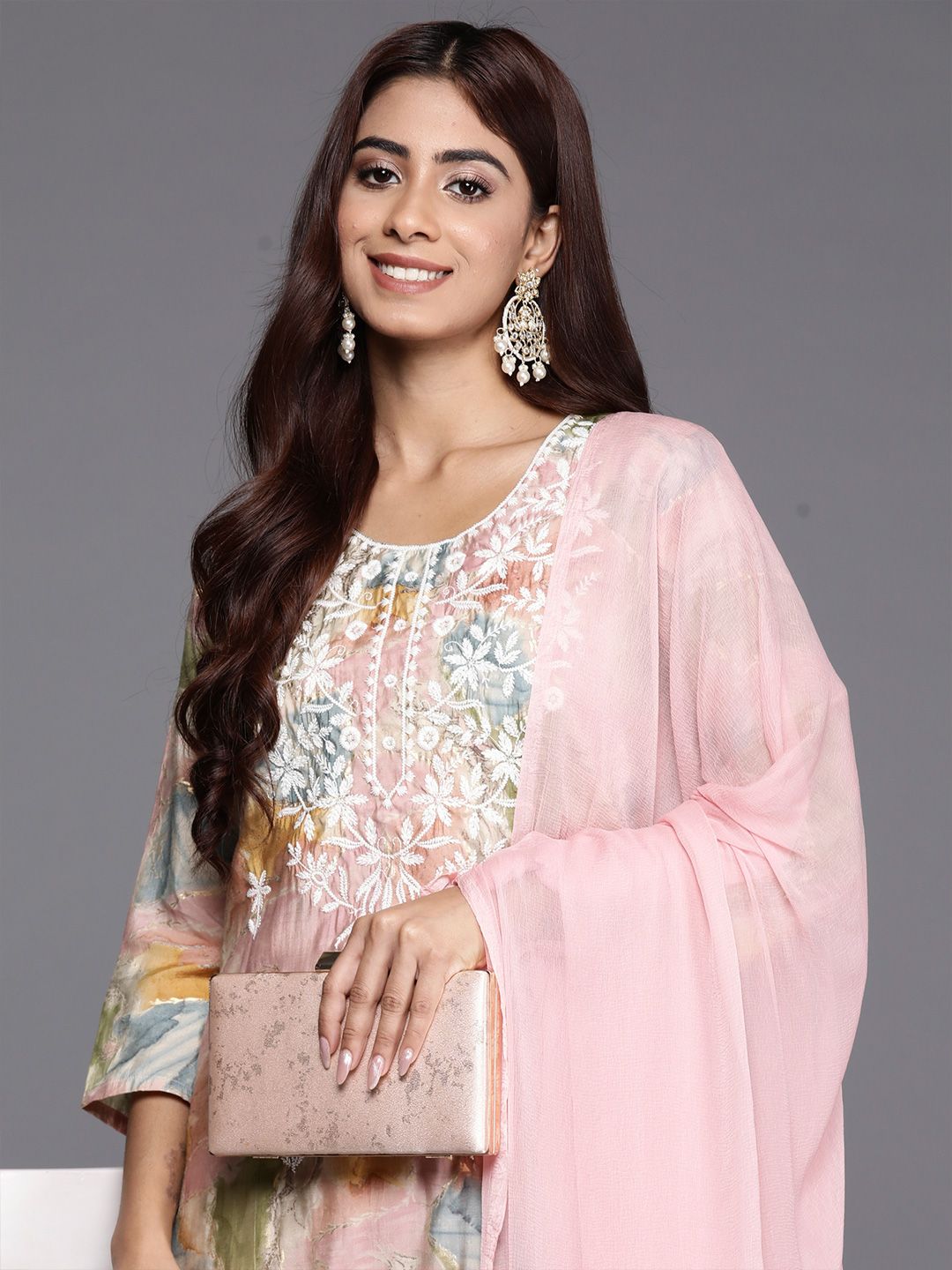 Dhiyona IE Women Floral Embroidered Kurta with Palazzos & Dupatta