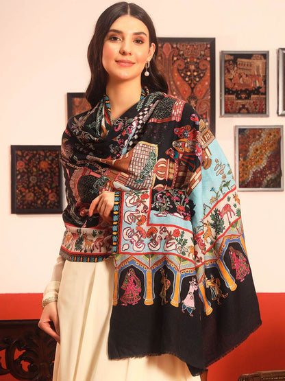 Dhiyona PA Ethnic Motifs Woven Design Naqqashi Pure Wool Kalamkari Shawl