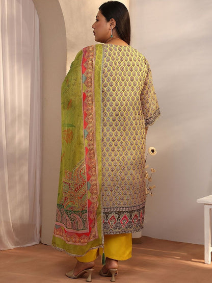 Dhiyona Women's Plus Size Ethnic Motifs Printed Kurta with Palazzos & Dupatta
