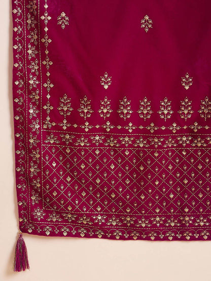 Dhiyona PD Women Floral Embroidered Velvet Straight Kurta With Trousers And Dupatta