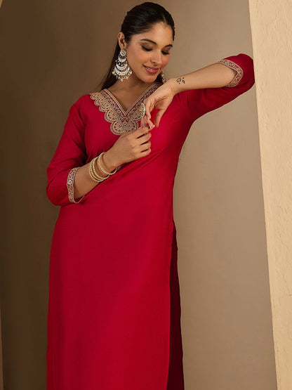 Dhiyona IE Women's Women Ethnic Motifs Embroidered Regular Straight Kurta with Trousers